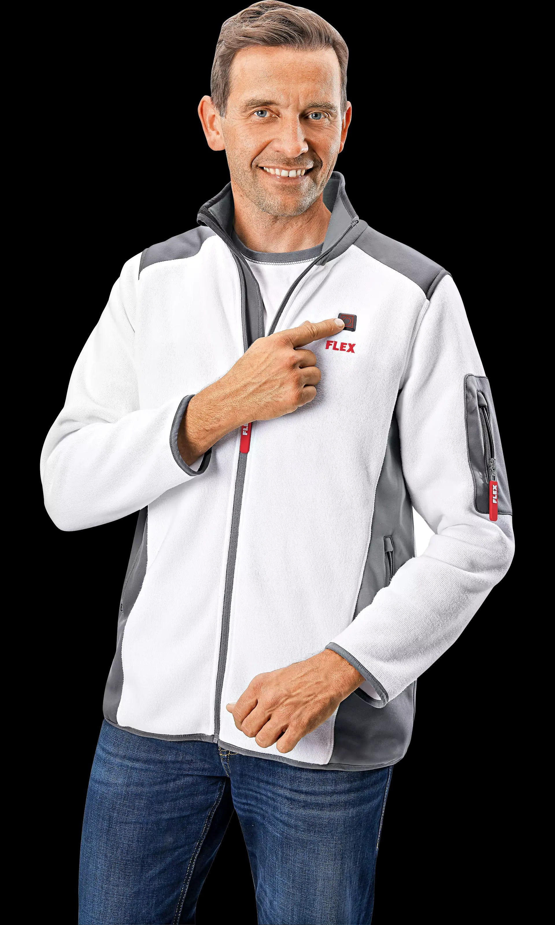 FLEX TF White 10.8/18.0 L Men Verwarmde jas met accu, fleece