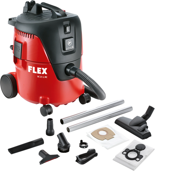 FLEX VC 21 L MC + vliesfilterzakken – Veiligheidsstofzuiger met manuele filterreiniging, 20 l, klasse L