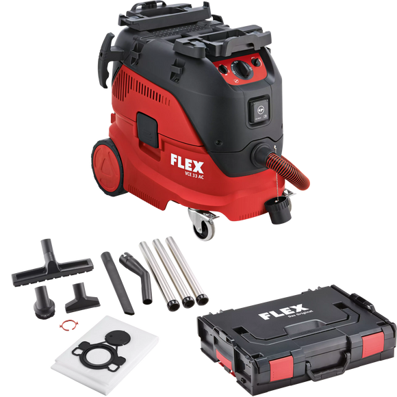 FLEX VCE 33 M AC + vliesfilterzakken – Veiligheidsstofzuiger met automatische filterreiniging, 30 l, klasse M