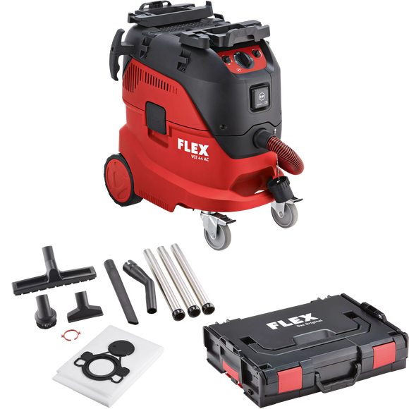 FLEX VCE 44 M AC + vliesfilterzakken – Veiligheidsstofzuiger met automatische filterreiniging, 42 l, klasse M