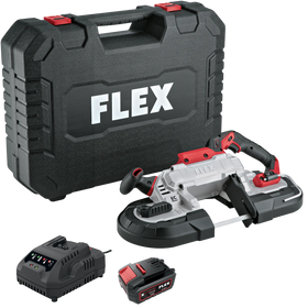 FLEX SBE 127 18-EC + WB SBE 127 – Accu bandzaag 18 V met werktafel + accu 5,0 Ah met laadapparaat