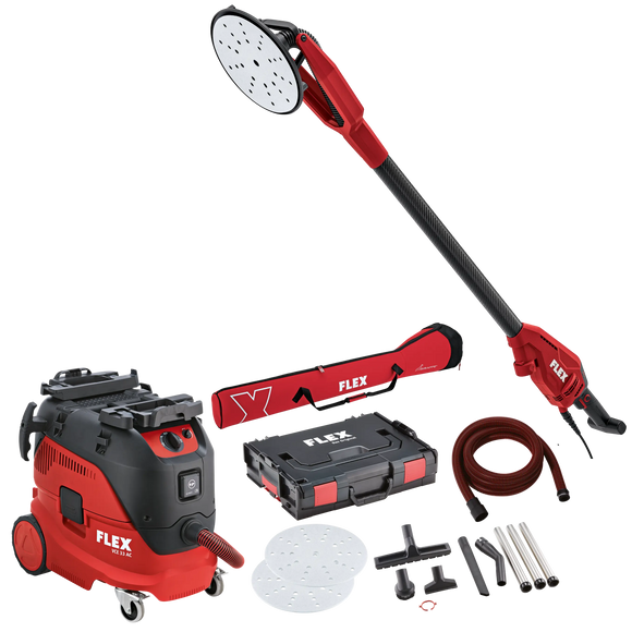 FLEX GE 6 X-EC + VCE 33 L AC Set + Schuurpapier – Wand- en plafondschuurmachine Giraffe® incl. schuurpapier + veiligheidssto…