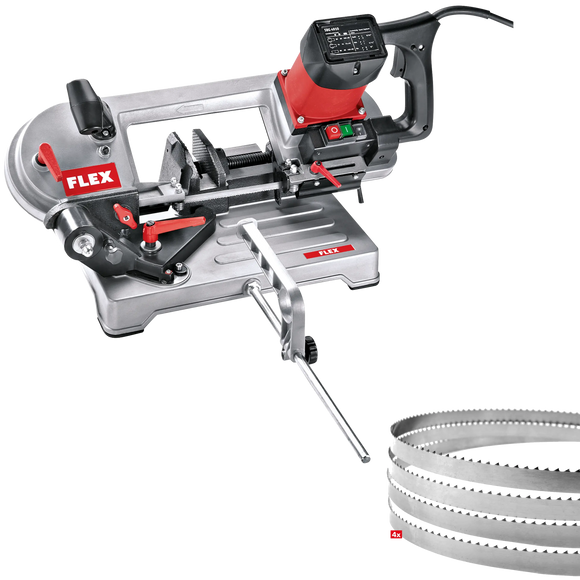 FLEX SBG 4910 + Toebehoren – Metaalbandzaag met zwenkbare zaagarm