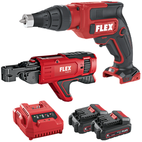 FLEX DW 37 12-EC C + M-DW 55 + P-Set 12-22 Q – Accu-droogbouwschroever 18,0 V met schroefmagazijn voorzetstuk