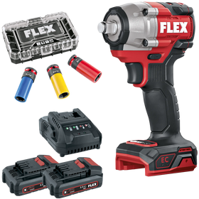 FLEX IW 1/2" 400 18-EC C + P-Set 22 Q + IPS D17-21 1/2" Set – Compacte 18 V accuslagmoersleutel met slagdoppenset