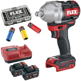 FLEX IW 1/2" 750 18-EC C + P-Set 55 R + IPS D17-21 1/2" Set – Accuslagmoersleutel 18,0 V met slagmoerdoppenset