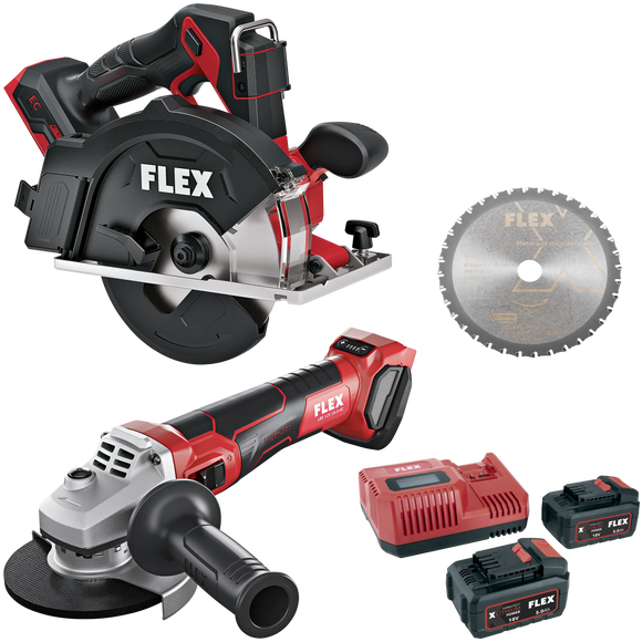 FLEX CSM 57 18-EC C + LBE 125 18.0-EC C + P-Set 55 R – 18 V accu metaalcirkelzaag + haakse slijper, 125 mm