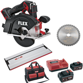 FLEX CSM 57 18-EC + P-Set 55 R + GRS 80 – 18 V accu metaalcirkelzaag + geleiderail