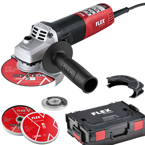 FLEX LE 9-11 125 L-Boxx + M-CD 125/1.2 INOX – 900 watt haakse slijper, 125 mm + 10 x slijpschijven voor staal Xtreme